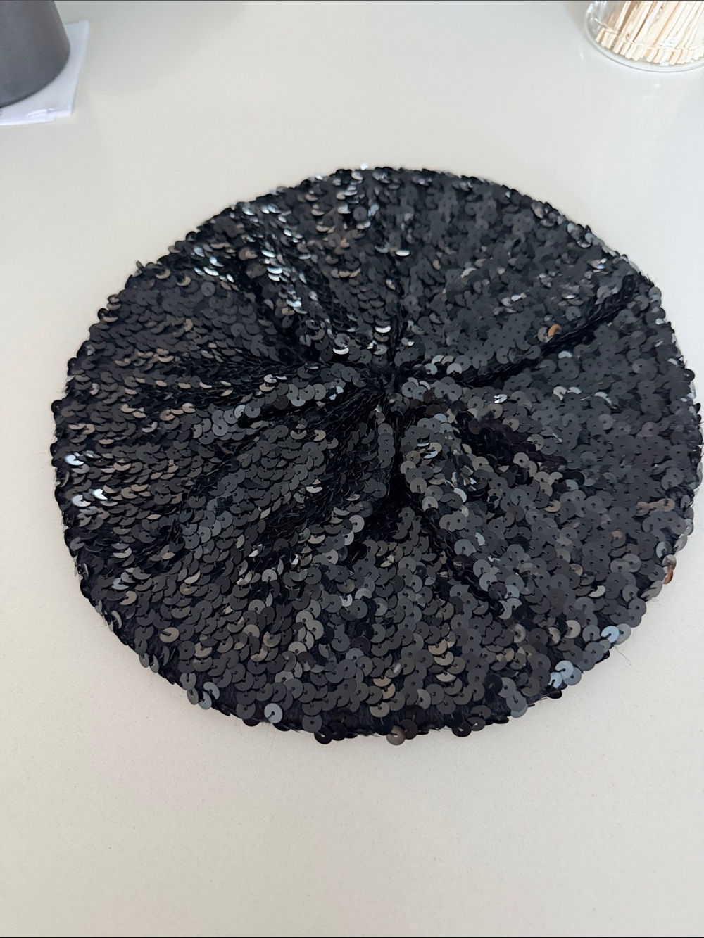 Sequin Beret Hat - Black